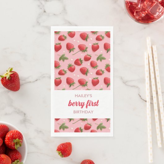 Serviette En Papier Fraise Berry Première fête d'anniversaire Napkin (En situation)