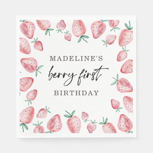 Serviette En Papier Fraise Berry Première Fille 1er Anniversaire Napki (Devant)