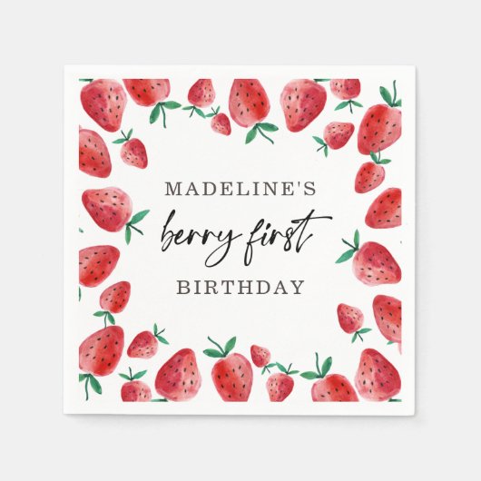 Serviette En Papier Fraise Berry Première Fille 1er Anniversaire Napki (Devant)