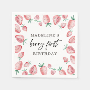 Serviette En Papier Fraise Berry Première Fille 1er Anniversaire Serv