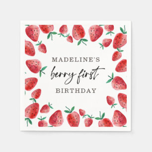 Serviette En Papier Fraise Berry Première Fille 1er Anniversaire Servi