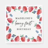Serviette En Papier Fraise Bleu Berry Première Fille 1er anniversaire (Devant)