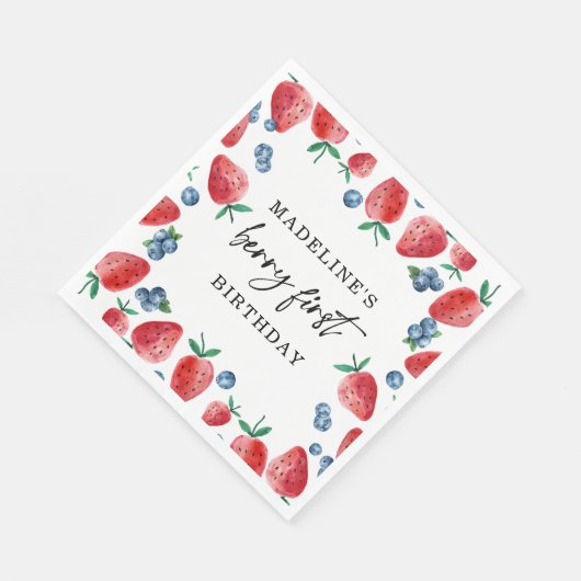 Serviette En Papier Fraise Bleu Berry Première Fille 1er anniversaire (Coin)