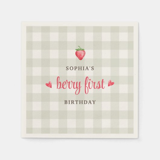 Serviette En Papier Fraise d'aquarelle Berry Premier anniversaire (Devant)