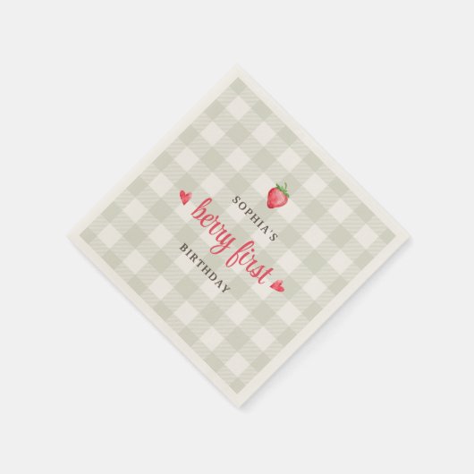 Serviette En Papier Fraise d'aquarelle Berry Premier anniversaire (Coin)