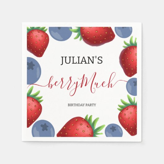 Serviette En Papier Fraise et bleuets Fille Anniversaire (Devant)