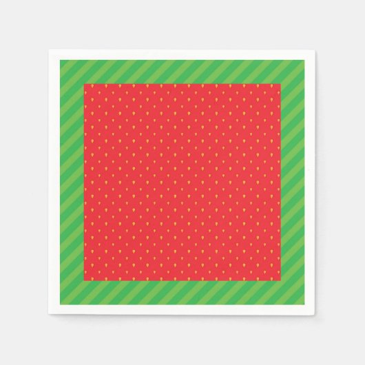 Serviette En Papier Fraise fruit d'été rouge et vert (Devant)