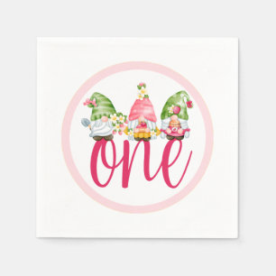 Serviette En Papier Fraise Gnome Garden Baby Girl's 1st Birthday