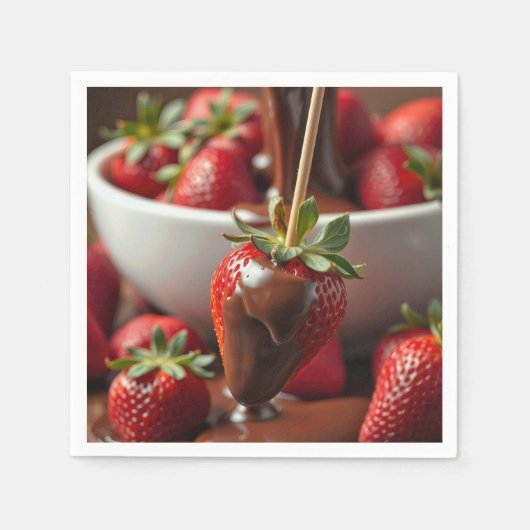 Serviette En Papier Fraise mûre trempée dans le chocolat (Devant)