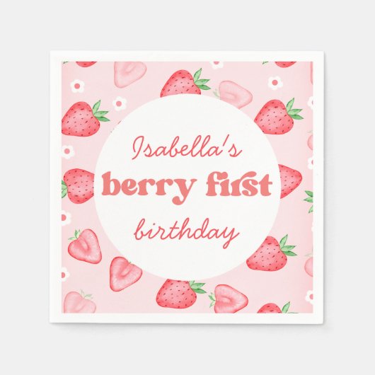 Serviette En Papier Fraise Premier anniversaire (Devant)