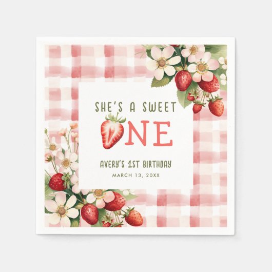 Serviette En Papier Fraise première fête d'anniversaire Berry (Devant)
