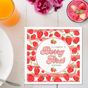 Serviette En Papier Fraise Rose Blanche 1er Anniversaire Baie Premier
