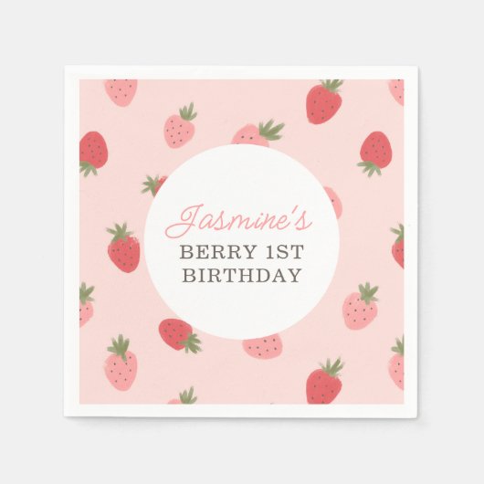 Serviette En Papier Fraise rose fête d'anniversaire (Devant)