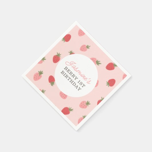 Serviette En Papier Fraise rose fête d'anniversaire (Coin)