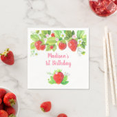 Serviette En Papier Fraise rose Floral Anniversaire (En situation)