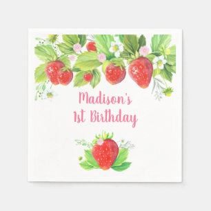 Serviette En Papier Fraise rose Floral Anniversaire