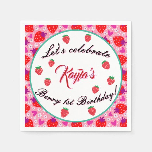 Serviette En Papier Fraise rose Premier anniversaire (Devant)