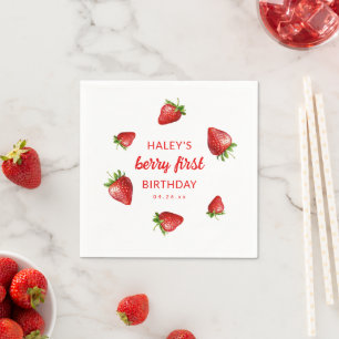 Serviette En Papier Fraise rouge aquarelle Baie 1er anniversaire de bé