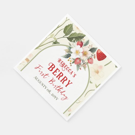 Serviette En Papier Fraise rouge rustique Thème Berry Premier annivers (Coin)