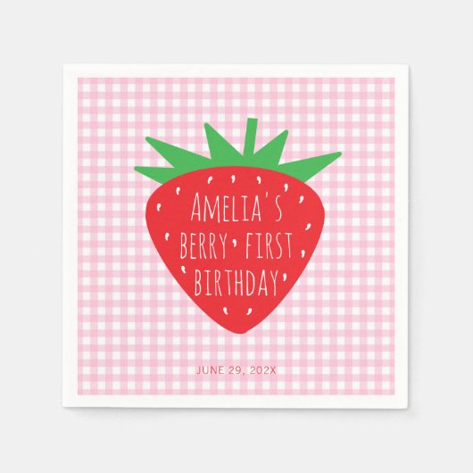 Serviette En Papier Fraise sur Pink Plaid Girl Berry Premier anniversa (Devant)