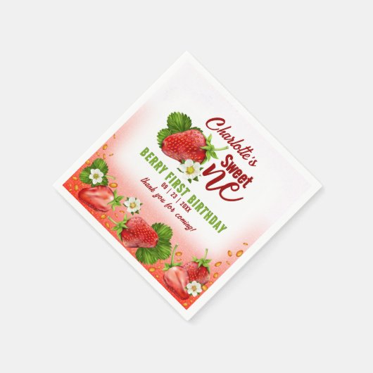 Serviette En Papier Fraise Sweet ONE Première fête d'anniversaire (Coin)