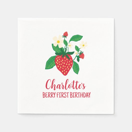 Serviette En Papier Fraise Whimsical avec détails floraux (Devant)