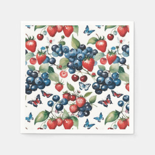Serviette En Papier Fraises aux bleuets et papillons