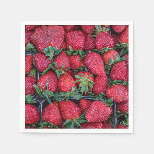 Serviette En Papier Fraises avec feuilles vertes (Devant)