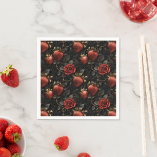 Serviette En Papier Fraises baroques et Roses Motif sans couture