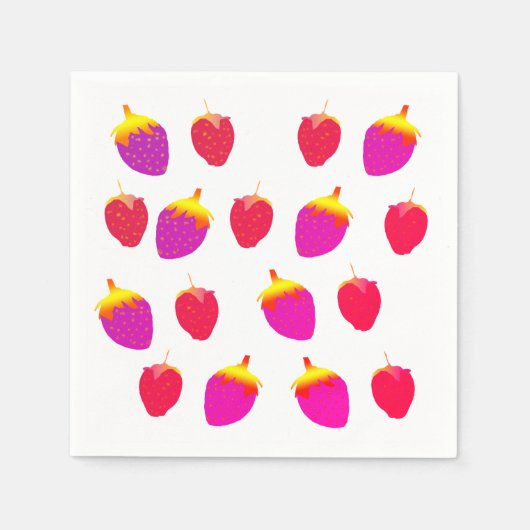 Serviette En Papier Fraises, Cocktail Garden Party Napkin (Devant)