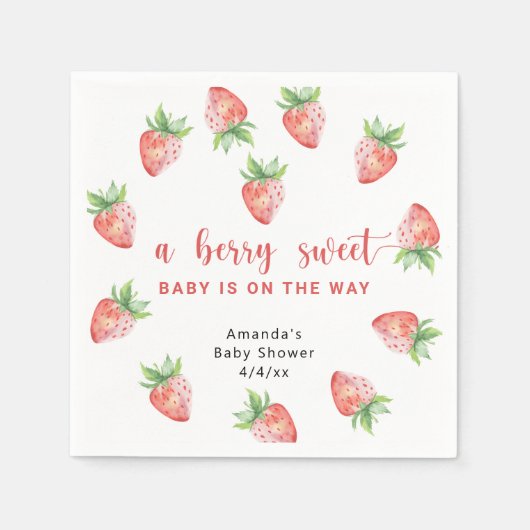 Serviette En Papier Fraises d'aquarelle (Devant)