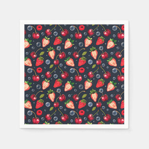Serviette En Papier Fraises et cerises sur un arrière - plan sombre