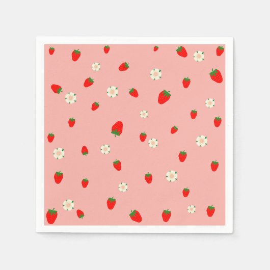 Serviette En Papier Fraises et fleurs (Devant)