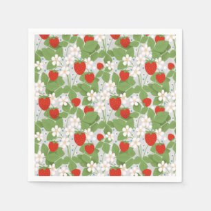 Serviette En Papier Fraises et fleurs rose et blanche