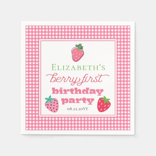 Serviette En Papier Fraises Fille Berry Premier anniversaire fête (Devant)