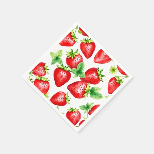 Serviette En Papier Fraises lumineuses en Aquarelle sur blanc (Coin)