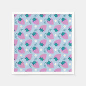 Serviette En Papier Fraises roses croquées sur serviettes bleues (Devant)