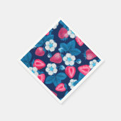 Serviette En Papier Fraises roses sur bleu (Coin)