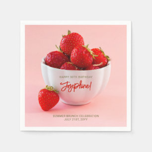 Serviette En Papier Fraises Rouges Dans Un Bol Brunch D'été Anniversai