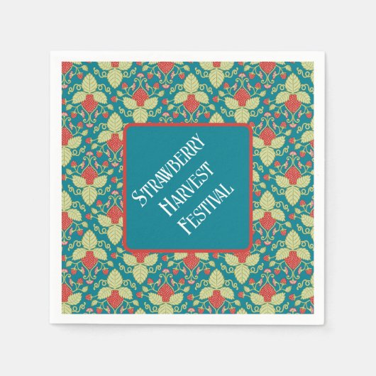 Serviette En Papier Fraises rouges, fleurs, fruits et coureurs (Devant)