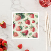 Serviette En Papier Fraises sur baies d'aquarelle crème (En situation)