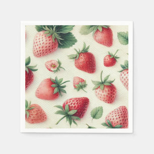 Serviette En Papier Fraises sur Crème Aquarelle Baies