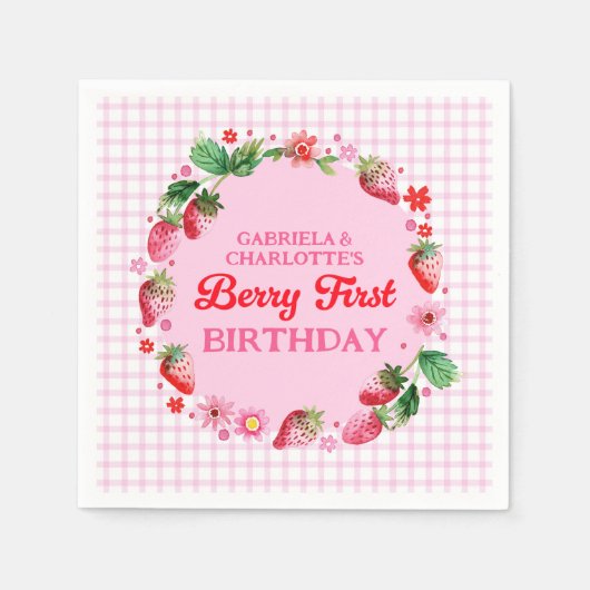 Serviette En Papier Fraises Twin Sisters Joint Berry 1er Anniversaire (Devant)