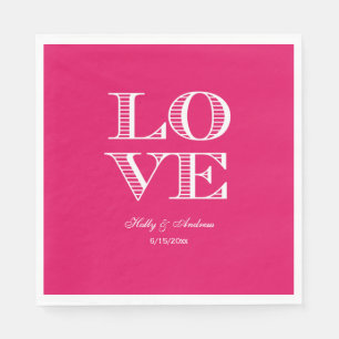 Serviette En Papier Framboise, serviettes LOVE blanches