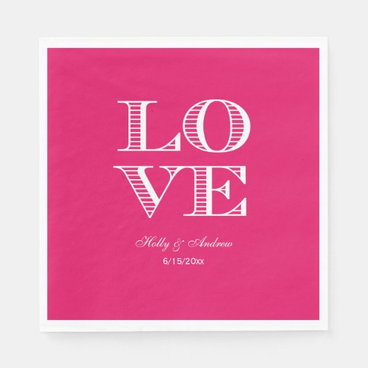 Serviette En Papier Framboise, serviettes LOVE blanches (Devant)