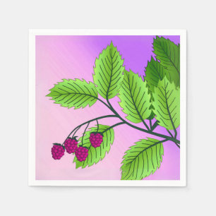 Serviette En Papier Framboises sur une branche