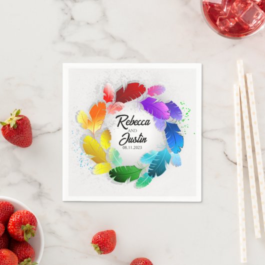 Serviette En Papier Frame Rainbow Feathers Floral Modern Boho (En situation)