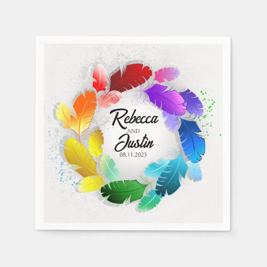 Serviette En Papier Frame Rainbow Feathers Floral Modern Boho (Devant)