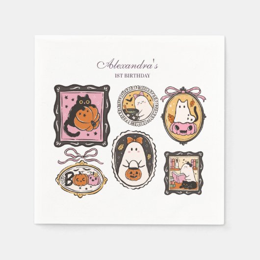 Serviette En Papier Framed Ghost & Cat Halloween 1st Birthday (Devant)