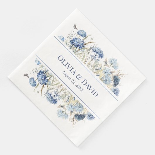 Serviette En Papier Français Bleu Boho Jardin Fleurs Mariage serviette (Coin)